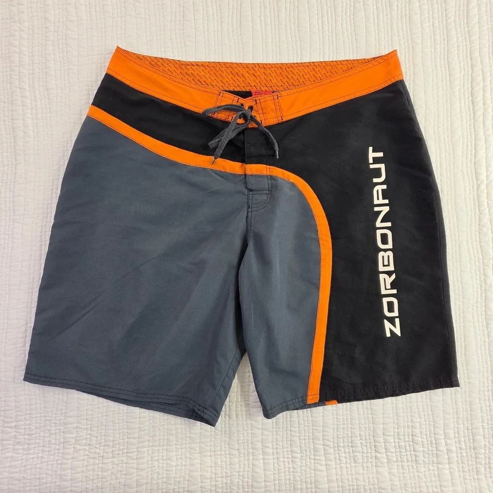 Zorbonaut Mens Board Shorts Swim Trunks Black Orange Grey Size XXL Surf Beach